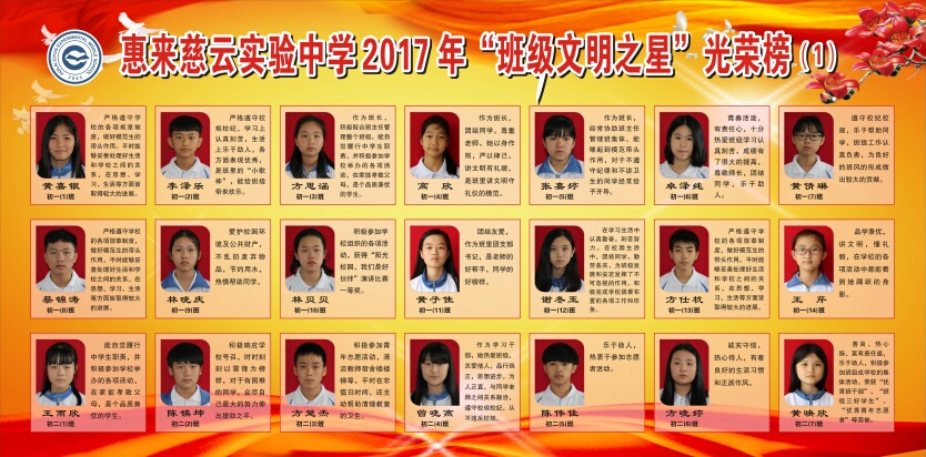 惠来慈云实验中学2017年"班级文明之星"光荣榜